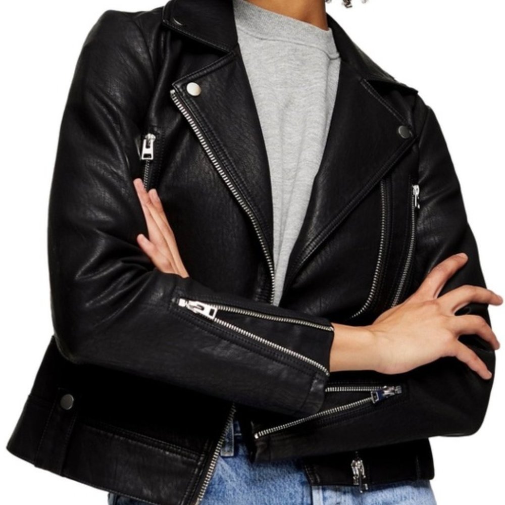 Topshop Faux Leather Jacket in Black